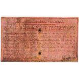 A GREAT NORTHERN RAILWAY CAST IRON WARNING NOT TO TRESPASS SIGN dated 1896, 41cm x 71cm.