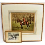 AFTER R.A. LE BAS A gentleman in hunt dress on a bay horse, in a parkland setting, colour print,