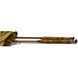A 'DOHERTYS OF DONEGAL' TWO PIECE CANE ROD with cork handle with original bag and a WESTLEY