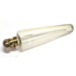 A TAPERED GLASS FLASK with plated flip top, 22cm