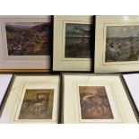 AFTER LIONEL EDWARDS Exmoor Hunting Scene colour print 18 X 26cm. Also a pair of stable scenes,