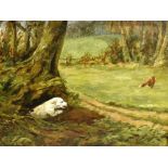 MARY BROWNING 'Titchie and Tess' and 'Titchie Bolting A Fox' A pair of oils on board both signed and