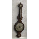 A VICTORIAN BANJO BAROMETER/THERMOMETER/HYGROMETER the barometer with 10' silvered dial, the level