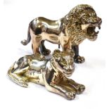 A SMALL MODERN PAIR OF SILVER LION AND LIONESSES The pair realistically modelled stamped d'Argent