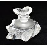 A LALIQUE 'SAMOA' PATTERN FRSOTED AND CLEAR GLASS SCENT BOTTLE AND STOPPER 8cm high, etched 'Lalique