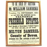 A LATE 19TH CENTURY AUCTION SALE POSTER, dated 1880, for property in the parish of Milton Damerel,