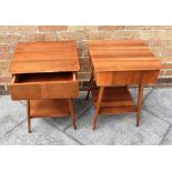 A PAIR OF REMPLOY BEDSIDE TABLES, with tops with frieze drawer, 41.5cm wide, on tapering supports