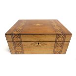 A VICTORIAN SEWING BOX with Tunbridge Ware style inlaid decoration, the interior with a fitted