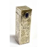 A 800 STANDARD SILVER LIPSTICK HOLDER The rectangular square section design with foliate decoration,