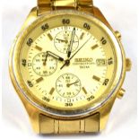 A GENTS SEIKO QUARTZ GOLD PLATED CHRONOGRAPH BRACELET WATCH The champagne dial marked Chronograph