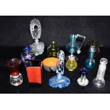 A GROUP OF ASSORTED GLASS VASES AND ORNAMENTS many examples signed, the largest a scent bottle and