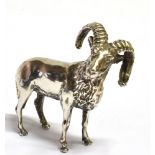 A MODERN SMALL SILVER OF AN IBEX The realistically cast model of an Ibex stamped 925, 7 cms high,