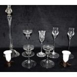 A GROUP OF ASSORTED GLASS CANDLESTICKS the largest 37cm high Condition Report : all in good