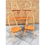 A LIGHT ERCOL DROP-LEAF DINING TABLE and set of four stickback dining chairs, the table 74cm deep