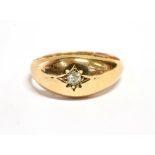 A VICTORIAN 15CT GOLD SMALL SIGNET RING Gypsy set with a small old cut diamond hallmarked Birmingham