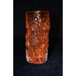 GEOFFERY BAXTER FOR WHITEFRIARS GLASS: a 'bark' vase, model number 9690, in tangerine, 15.5cm high