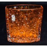 GEOFREY BAXTER FOR WHITEFRIARS: a textured glass 'nailhead' vase in tangerine, no. 9685, 11cm high