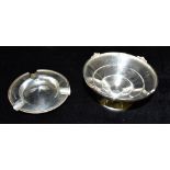 A SMALL SILVER PEDESTAL BOWL AND A SILVER ASH TRAY The 20th century design tapered conical form bowl