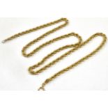 A 9CT GOLD HOLLOW ROPE LINK CHAIN 20 cms long, bolt ring fastener weighing approx. 5.2 grams
