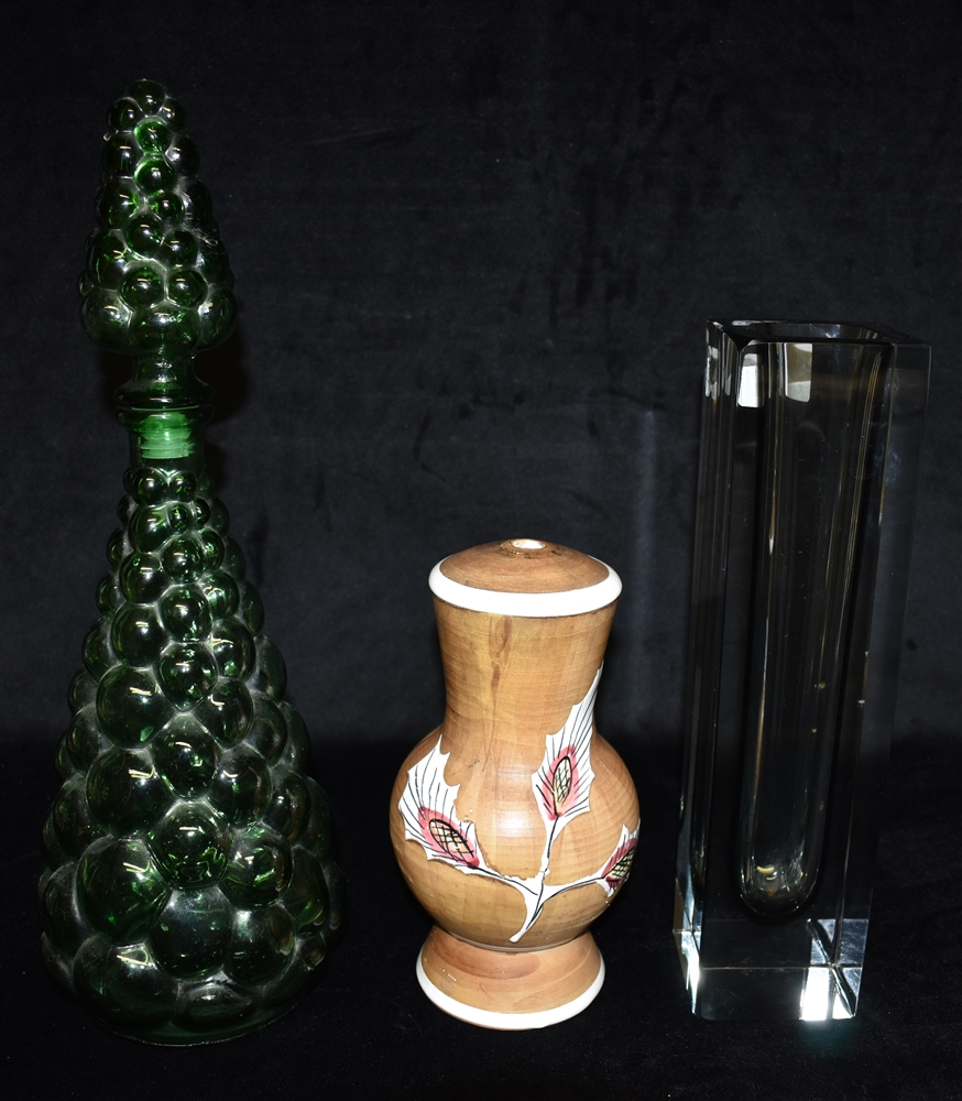 A MANDRUZZATO MURANO SOMMERSO GLASS BLOCK VASE 30.5cm high, together with another Italian glass