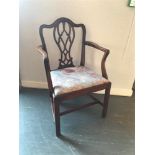 MAHOGANY ARMCHAIR, having shaped arms and drop in seat, 92cm high
