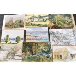 RACHEL ANN LE BAS, N.E.A.C., R.E. (ENGLISH, 1923-2020) Nine watercolour landscape and garden