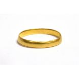HALLMARKED 22CT GOLD PLAIN WEDDING BAND Of D profile 2.6 mm width weighing approx. 1.8 grams