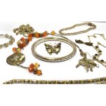 A QUANTITY OF ASSORTED SILVER JEWELLERY To include bracelets, necklaces, brooch, bangle etc. a total