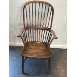 AN ELM SEATED HOOP AND STICKBACK WINDSOR ARMCHAIR, 103cm high