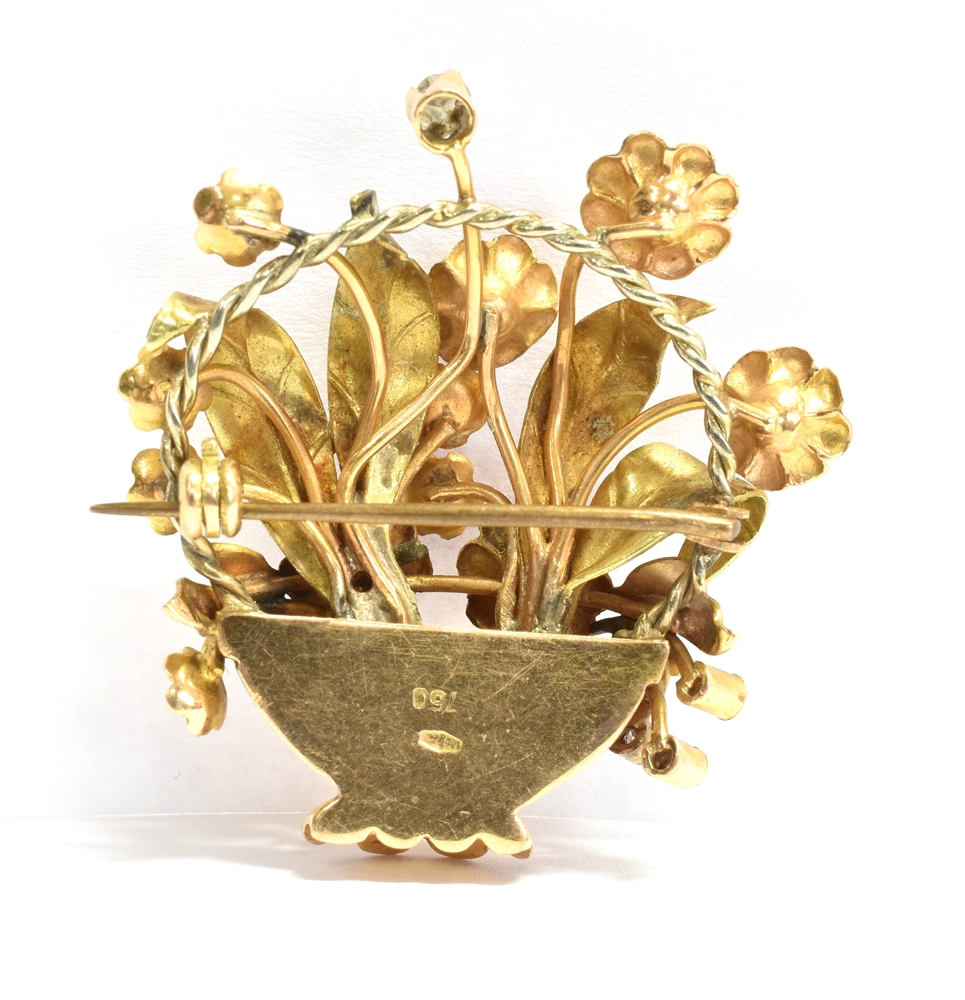 A FRENCH C1950'S 18CT THREE COLOUR GOLD BASKET SPRAY BROOCH Set with diamonds and rubies (rubies - Image 2 of 2