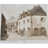 RACHEL ANN LE BAS, N.E.A.C., R.E. (ENGLISH, 1923-2020) 'Old Houses - Brittany', etching, limited
