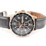 A GENT'S SEIKO QUARTZ ROSE GOLD PLATED CHRONOGRAPH PILOT WATCH Black dial and chapter ring, dial