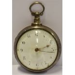 A VICTORIAN SILVER PAIR CASE POCKET WATCH White enamelled dial and Arabic numerals, brass fusee