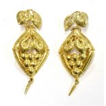 A PAIR OF 9CT GOLD DROP EARRINGS The all gold drop of leaf and berry design, with shepherd hook