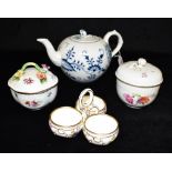 A MEISSEN ONION PATTERN TEAPOT 13cm high, a KPM Berlin floral decorated bowl and cover, another