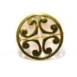 A MODERN SCOTTISH 9CT GOLD ORTAK BROOCH The circular Celtic design round brooch with C scroll