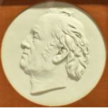 A GILT FRAMED BAS-RELIEF PROFILE PORTRAIT of a gentleman 65cm x 65cm overall