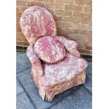 VICTORIAN NURSING CHAIR, with pink floral upholstery, 78cm high