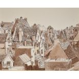 RACHEL ANN LE BAS, N.E.A.C., R.E. (ENGLISH, 1923-2020) 'Rooftops in Amsterdam', pen and ink and