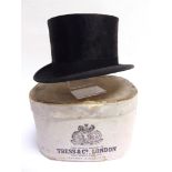 A GENTLEMAN'S BLACK BRUSHED SILK TOP HAT BY TRESS & CO., LONDON internal circumference approximately
