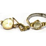 TWO LADIES VINTAGE 9CT GOLD SMALL ROUND WATCHES Comprising an Accurist and a Rotary both on later