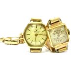 TWO LADIES SMALL GOLD WATCHES Comprising an 18ct gold square watch, 15mm x 20mm; and a 9ct gold