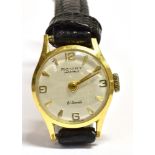 A 9CT GOLD VINTAGE ROTARY WRIST WATCH On a later leather strap, the small steel dial to round 9ct