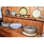 A GROUP OF ASSORTED STUDIO POTTERY including three dishes attributed Clive Bowen, the largest 23cm