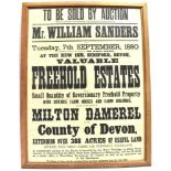 A LATE 19TH CENTURY AUCTION SALE POSTER dated 1880, for property in the parish of Milton Damerel,