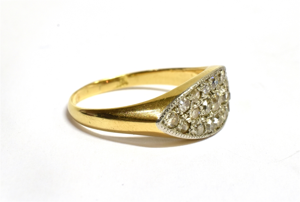 A DIAMOND PAVE SET BOAT HEAD 18CT GOLD RING The boat shaped front pave set in platinum with a - Image 2 of 2