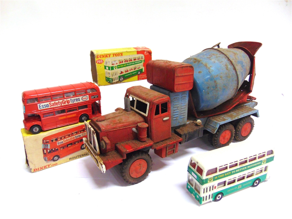 ASSORTED TOYS comprising a Japanese tinplate cement mixer, playworn, 36cm long, unboxed; Dinky No.