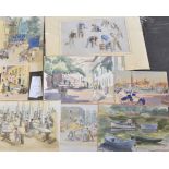 RACHEL ANN LE BAS, N.E.A.C., R.E. (ENGLISH, 1923-2020) Eight watercolour figural and landscape