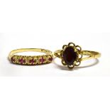 TWO 9CT GOLD DRESS RINGS One a 9 stone half hoop set with very small rubies and diamonds, size N,
