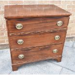 MAHOGANY CHEST OF THREE DRAWERS, raised on bracket feet, 82cm x 79cm x 54cm